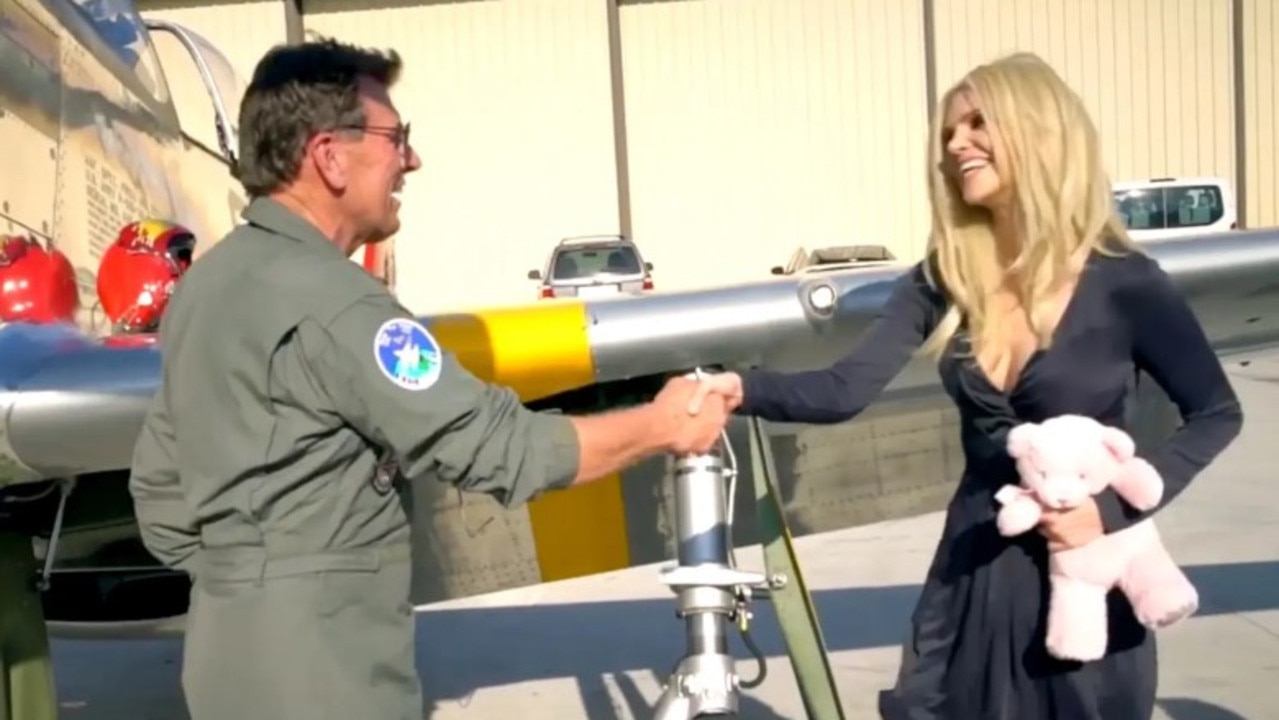 Ms Marcinko is pictured after she pranked the flight instructor and took off her nerdy outfit for one that made her look more like a high fashion model. Picture: maxmantv.official/Facebook