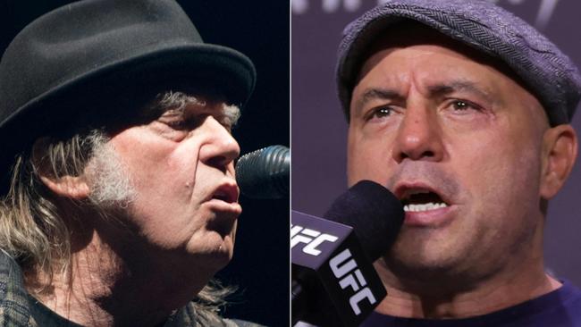 Neil Young demanded Spotify remove his music from the platform over claims the platform was helping to spread vaccine disinformation via Joe Rogan. Picture: Alice Chiche and Carmen Mandato/AFP