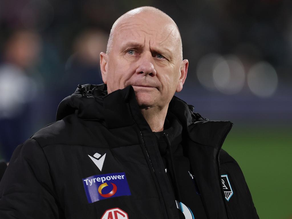Ken Hinkley during Port Adelaide’s loss to Geelong. Picture: James Elsby/AFL Photos