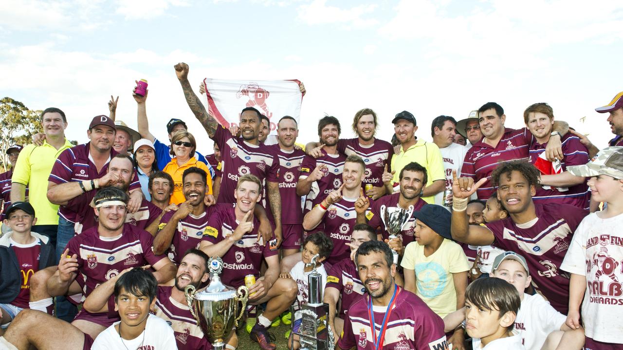 Dalby celebrate their win. TRL Grand Final, Dalby vs Pittsworth. Sunday, 3rd, Sep, 2017.