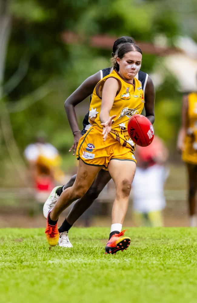 History was made as the Muluwurri Magpies beat the Tapalinga Superstars in the inaugural 2023 Tiwi Islands Football League women's grand final. Picture: Patch Clapp / AFLNT Media