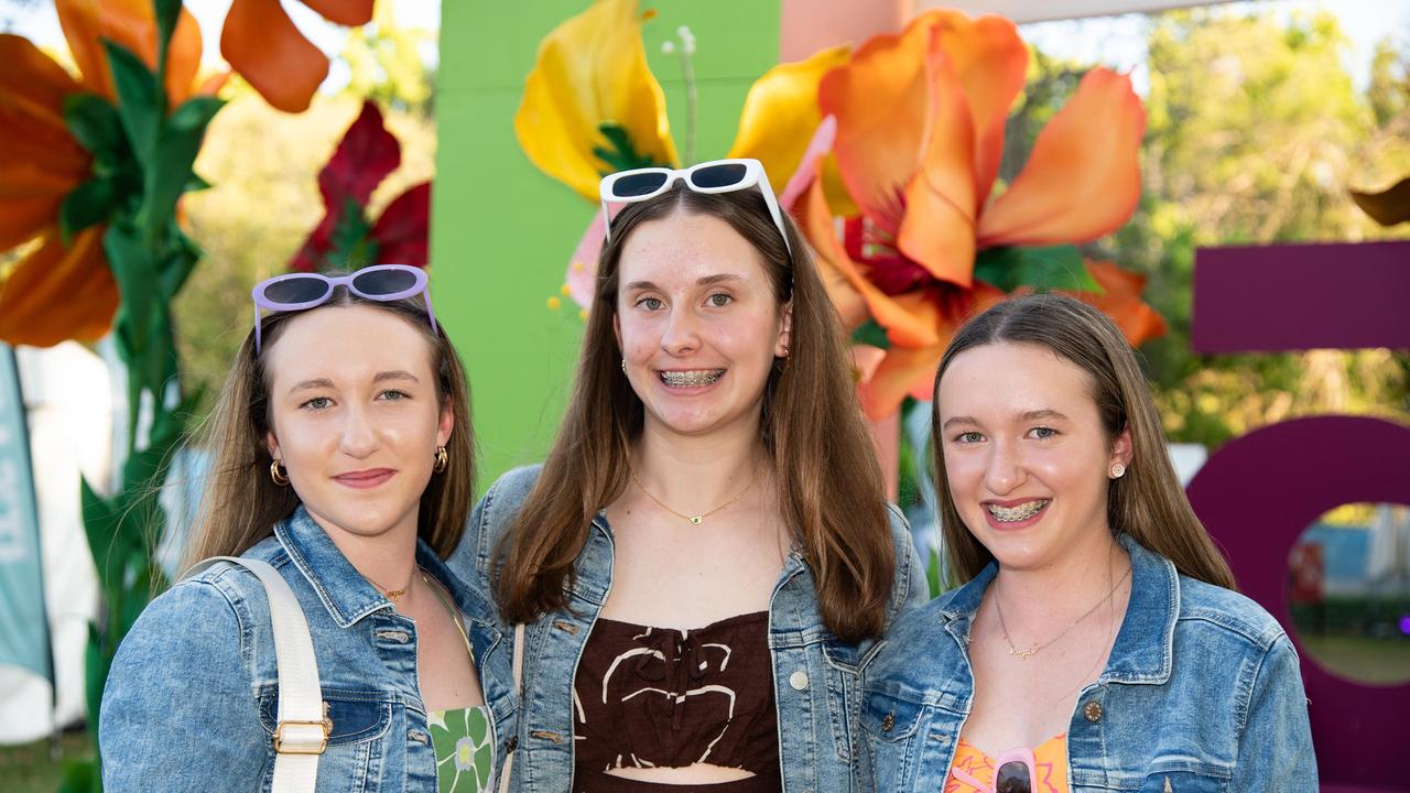 Grace Ryan (left) with Lara Schultz and Ivy Ryan at the Toowoomba Carnival of Flowers Festival of Food and Wine, Sunday, September 15, 2024. Picture: Bev Lacey