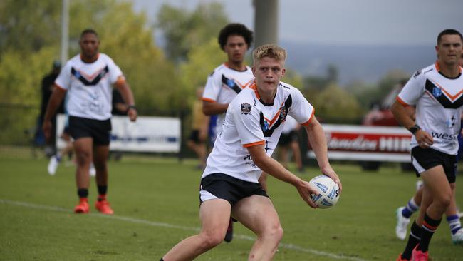 Jayden Innes in action for the Macarthur Wests Tigers against the North Coast Bulldogs during round two of the Laurie Daley Cup at Kirkham Oval, Camden, 10 February 2024. Picture: Warren Gannon Photography