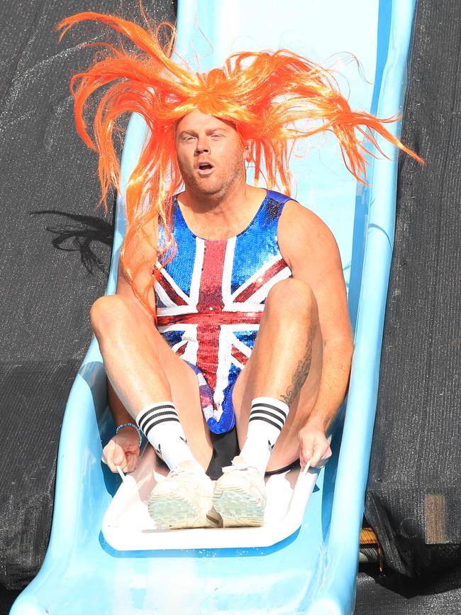 Adam Cooney as Ginger Spice during the third year of Big Freeze Geelong where 16 brave Geelong celebs and sports people slid into the icy waters at Herne Hill Reserve during a St Joseph’s vs St Mary’s GFL game. Picture: Mark Wilson