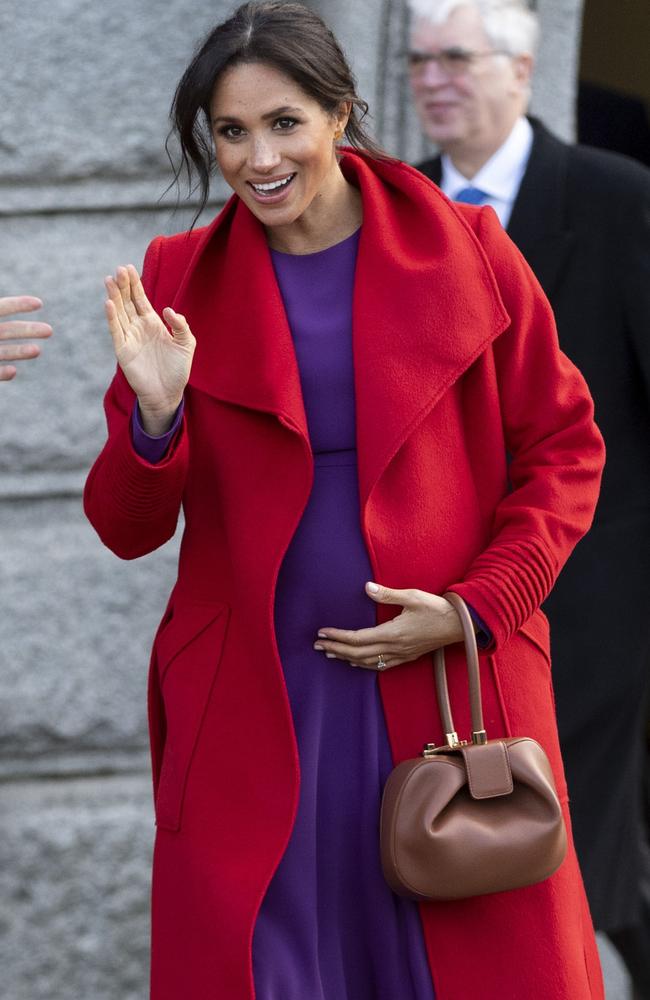 BIRKENHEAD, ENGLAND - JANUARY 14: Meghan, Duchess of Sussex visits Hamilton Square to view a new sculpture erected in November to mark the 100th anniversary of Wilfred Owen's death, on January 14, 2019 in Birkenhead, England. (Photo by Mark Cuthbert/UK Press via Getty Images)