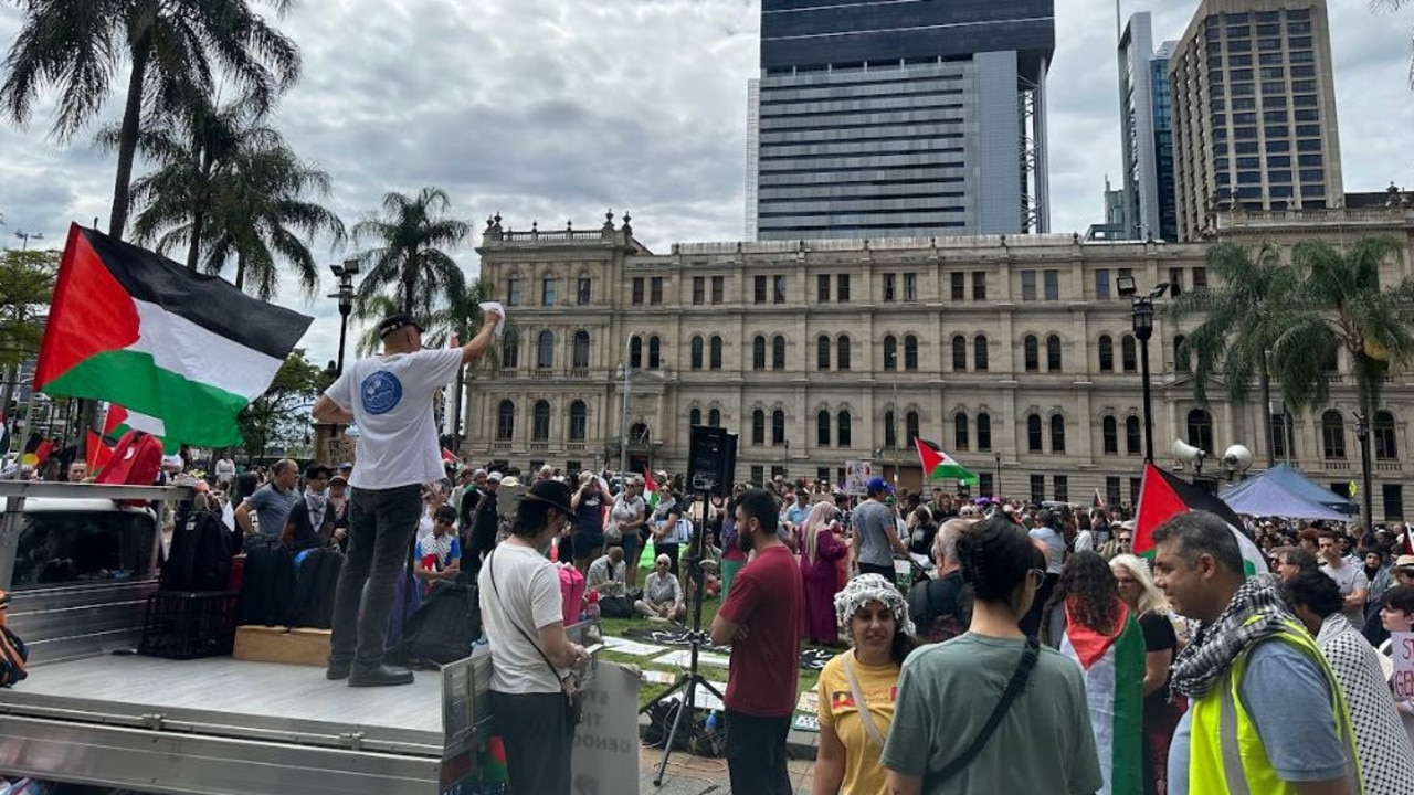 The protesters gathered at Queens Gardens in Brisbane's CBD.