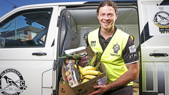 Coach of the Glenorchy District Football Club, Paul Kennedy has been delivering care packs to the local community during the COVID-19 pandemic. Picture: Zak Simmonds