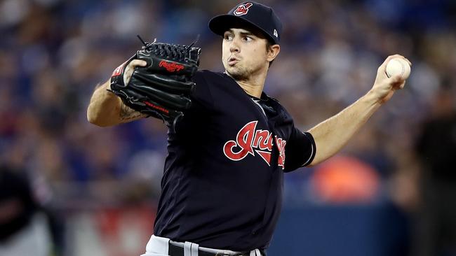 Ryan Merritt #54 of the Cleveland Indians throws a pitch in the first inning.
