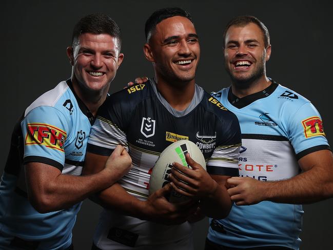 Chad Townsend and Valentine Holmes friendship goes back to their time at the Sharks together where they won a premiership in 2016. Picture: Brett Costello