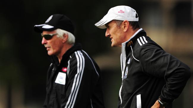 Collingwood training at Gosch's Paddock. David Buttifant talks with Mick Malthouse