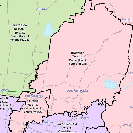 Nillumbik and Banyule council boundaries. Image: VEC