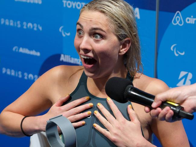 Alexa Leary was amazed after winning gold at the Paris Paralympics. Picture: Jacquelin Magnay