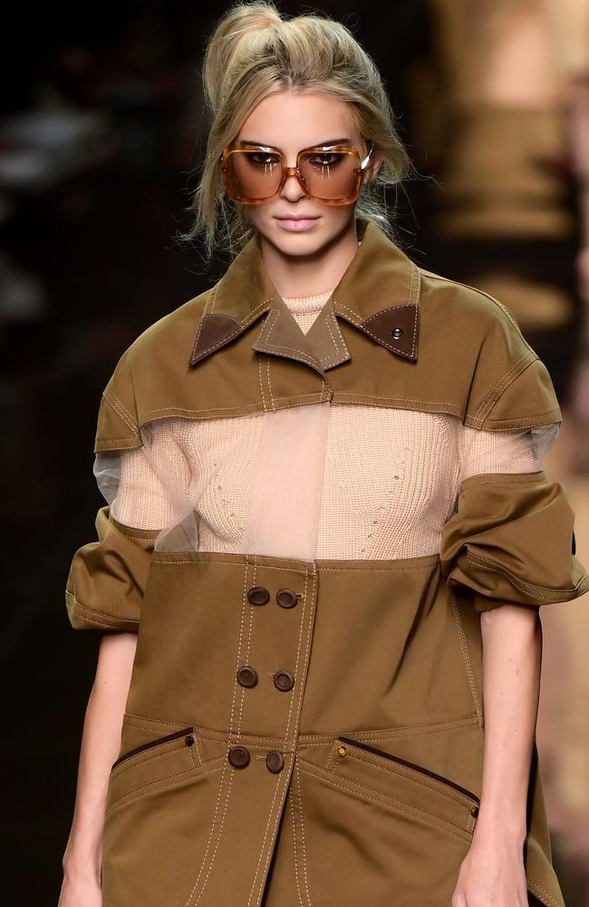 Yes, that’s a blonde Kendall Jenner at Fendi. Picture: AFP