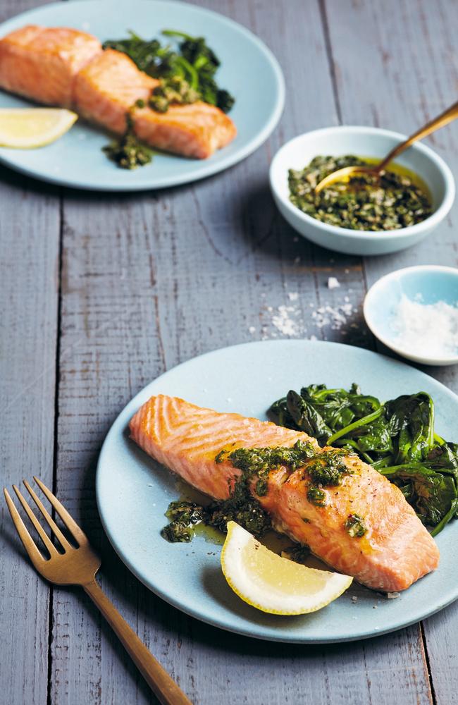 Salmon with salsa verde from The Plan, Buy, Cook Book.