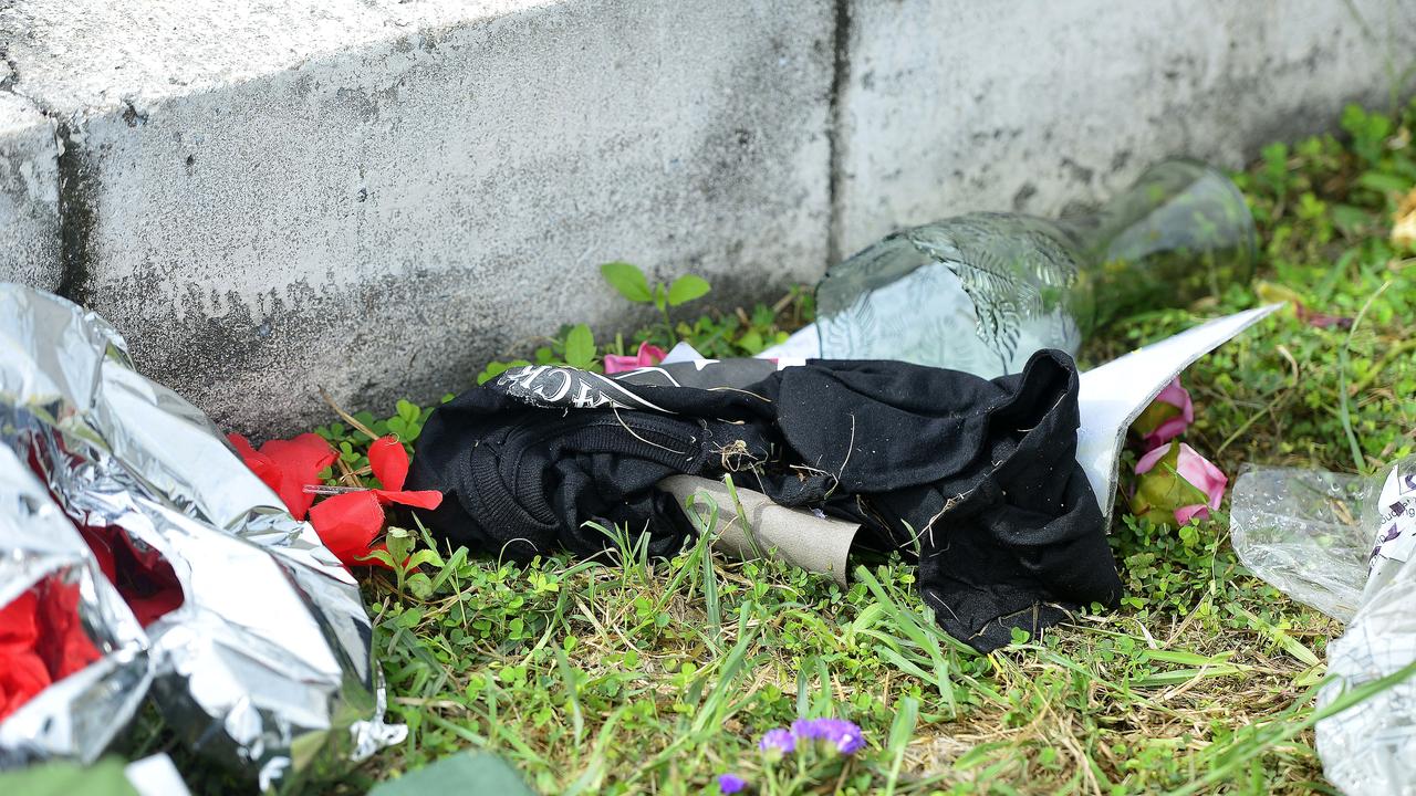 A roadside memorial for four teenagers who died in a car accident last week has suffered extensive damage overnight. PICTURE: MATT TAYLOR.