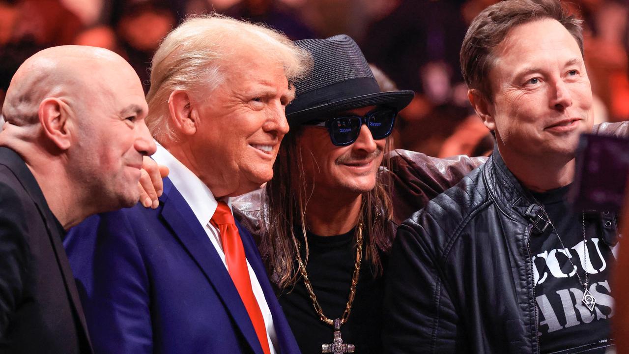 Mr White, Mr Trump, singer Kid Rock and billionaire Elon Musk at a UFC event last week. Picture: Kena Betancur/AFP