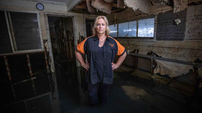 The downstairs area of the flooded Morgan home of Jodie Reynolds from Foxtale Houseboats. Picture Emma Brasier