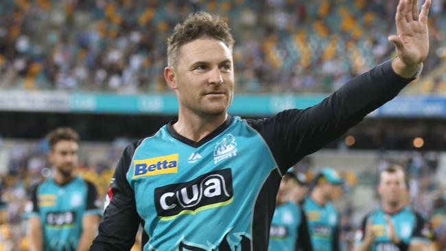 BRISBANE, AUSTRALIA - FEBRUARY 08: Brendon McCullum of the Heat walks off after playing his last home match during the Brisbane Heat v Melbourne Stars Big Bash League Match at The Gabba on February 08, 2019 in Brisbane, Australia. (Photo by Chris Hyde/Getty Images)