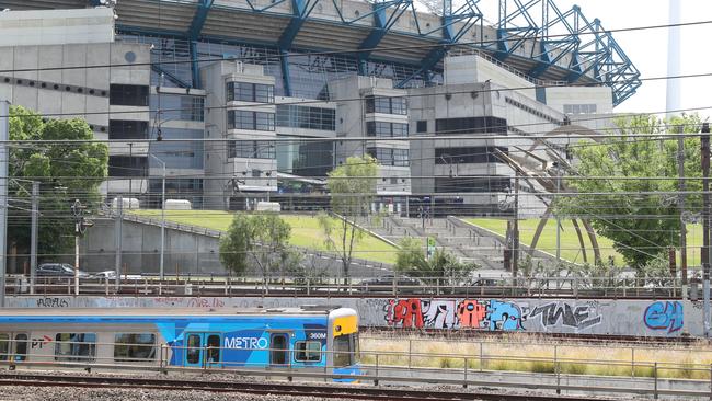 The rail route through Melbourne’s famed sporting precinct is now an eyesore. Picture: Alex Coppel.