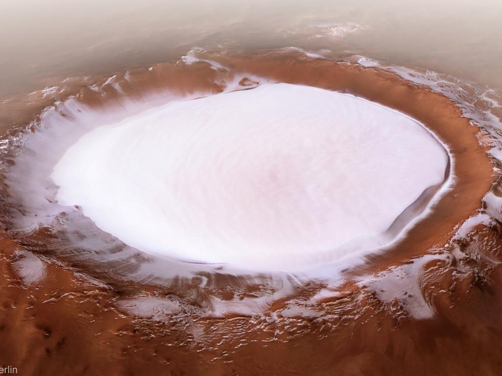 This handout image released on December 20, 2018 by ESA's Mars Express/DLR/FU Berlin shows Korolev crater, in the northern lowlands of Mars. Picture: AFP