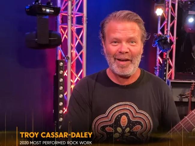 Country star Troy Cassar-Daley was pretty shocked to pick up the Most Performed Rock Work at the awards. Picture: Supplied