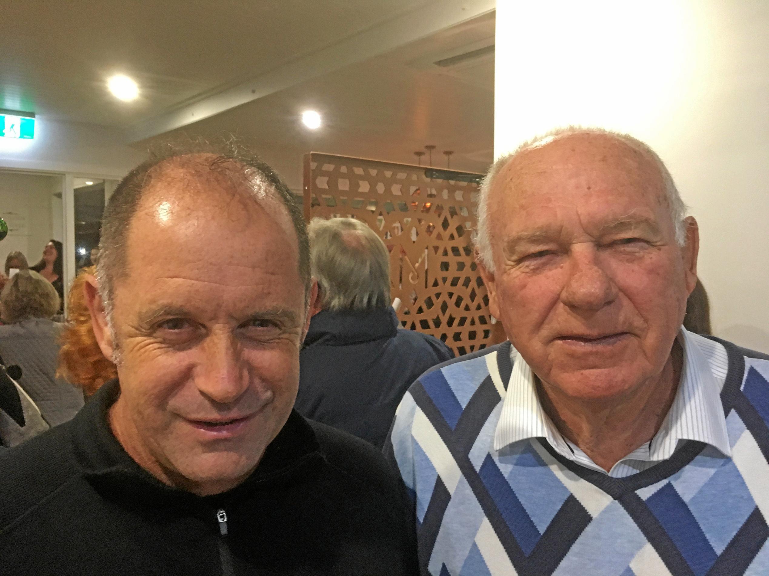 Patrick Oberem and Clive Parker at the launch of the new Marek Realty office in Noosaville. Picture: Erle Levey