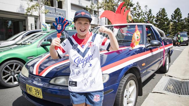 Roosters fan Max Mulliett from Toongabbie. Picture: Dylan Robinson