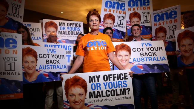 Pauline Hanson at her post election party. Picture: Liam Kidston