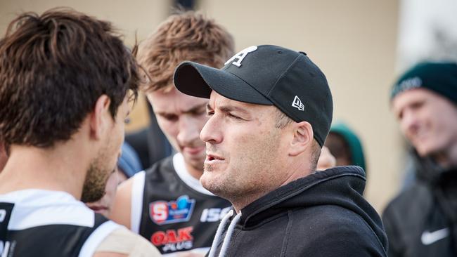 Port coach Matthew Lokan at Alberton Oval on Sunday. Picture: MATT LOXTON