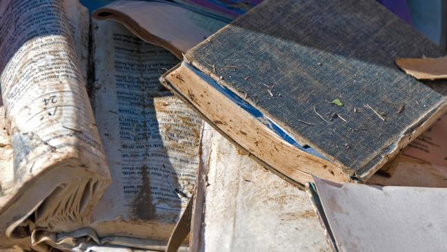 Books damaged in the flood.