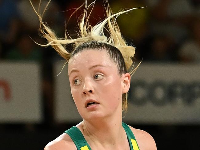 CAIRNS, AUSTRALIA - OCTOBER 25: Sophie Dwyer of the Diamonds in action during game one of the International Test series between Australia Diamonds and South Africa Proteas at Cairns Convention Centre on October 25, 2023 in Cairns, Australia. (Photo by Emily Barker/Getty Images)