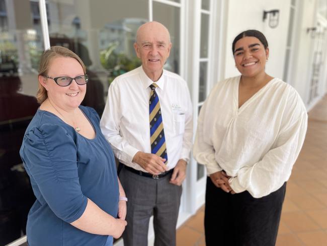 Grant award winners Stephanie Nixon (left) and Hannak Pakoa (right) pictured with Professor John Pearn AO KJM Patron. Picture: Supplied by Queensland Ambulance Service.