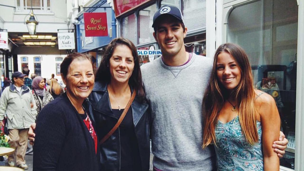 Pat Cummins with his mother Maria, left, and sisters in Cardiff in 2015. Picture: Instagram