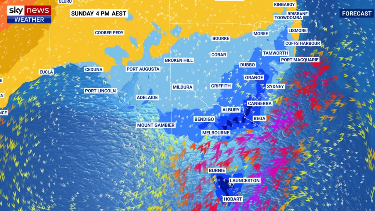 Sunday is set to be the chilliest day across southern Australia. Picture: Sky News Weather.