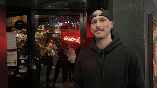 Security guard Nate is often on the door at Heartbreaker Bar in Melbourne's CBD. Picture: Kiel Egging.