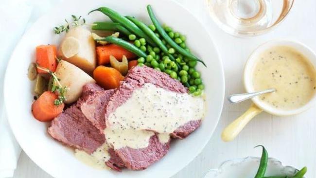 Silverside cooked in the slow cooker. Recipe: <a href="https://www.taste.com.au/recipes/corned-silverside-slow-cooker-style/4b159de7-57a7-4453-b21d-62ae0f078a79" title="www.taste.com.au">Taste.com.au</a>