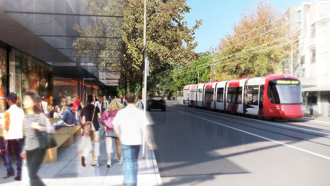 Artist's impression of the proposed light rail in Newcastle.