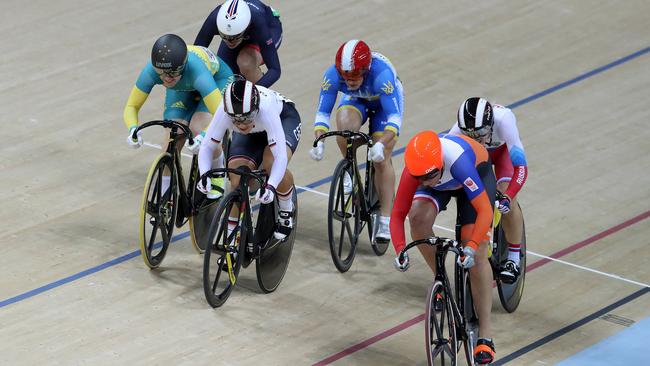 Anna Meares in action during the final of the keirin. Picture: Adam Head