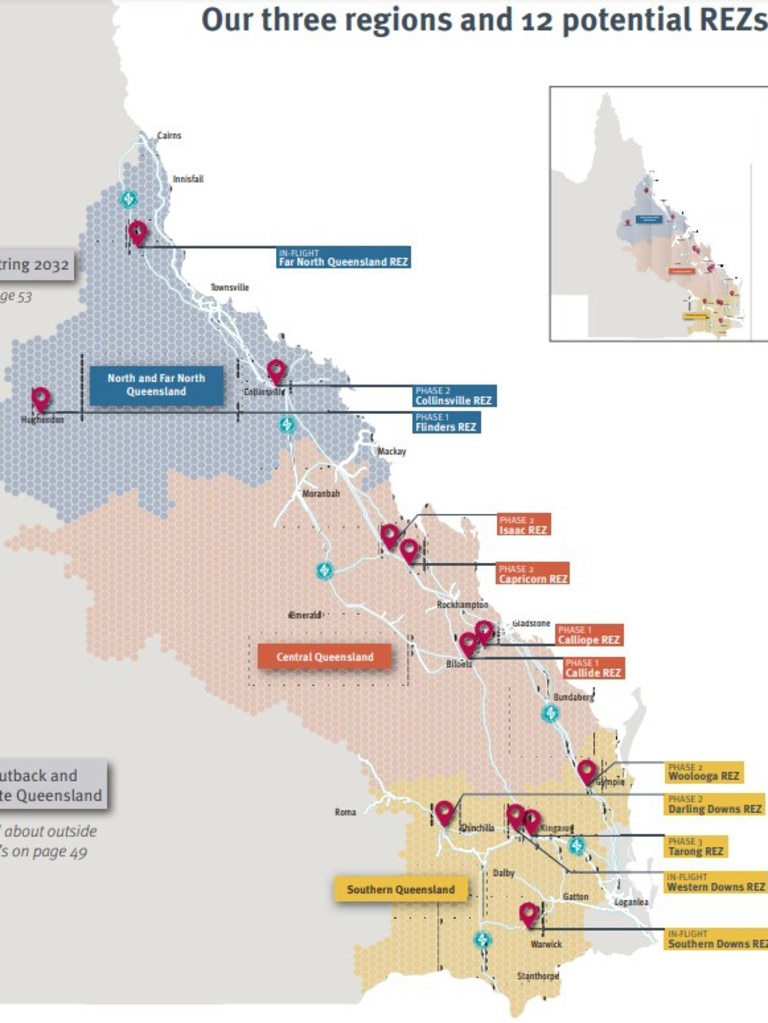 Renewable Energy Zones across Queensland. Picture: 2023 Queensland Renewable Energy Zone Roadmap