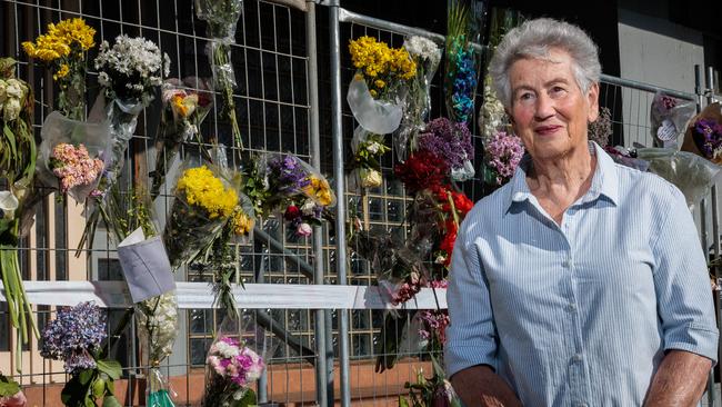 Nina Bassat outside Adass Israel Synagogue of Melbourne, which was firebombed on Friday. Nina is a holocaust survivor and former lawyer who was appointed a Member of the Order of Australia (AM) in the 2004 Australia Day Honours List “for service to the community as an executive member of a range of peak Jewish organisations and through the promotion of greater community understanding”. Picture: The Australian/Nadir Kinani