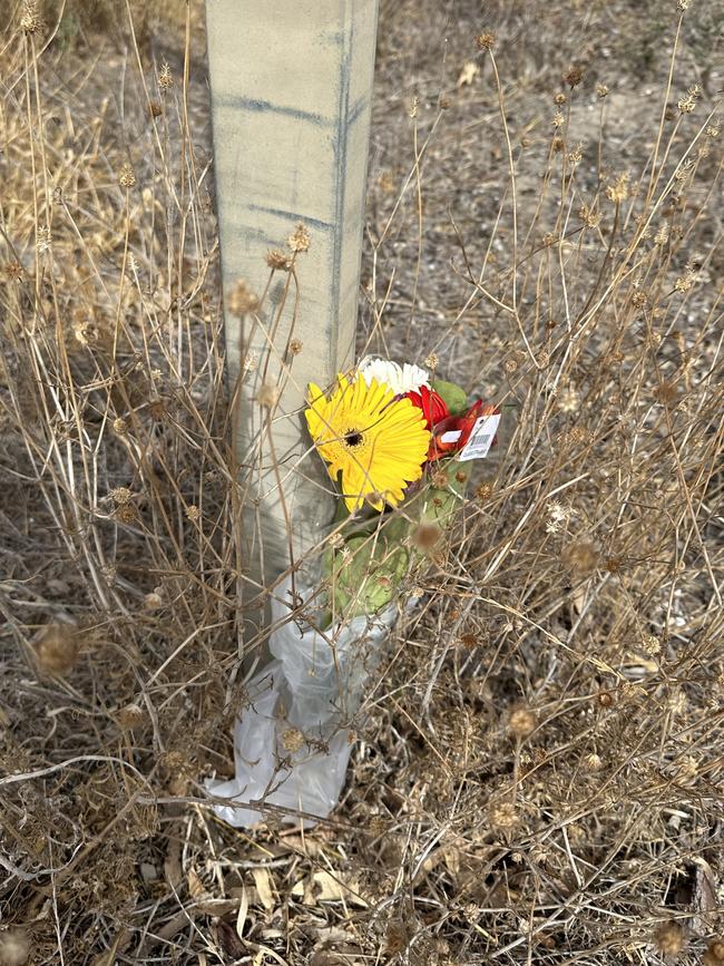 Flowers left at the scene on Monday. Picture: Eva Blandis