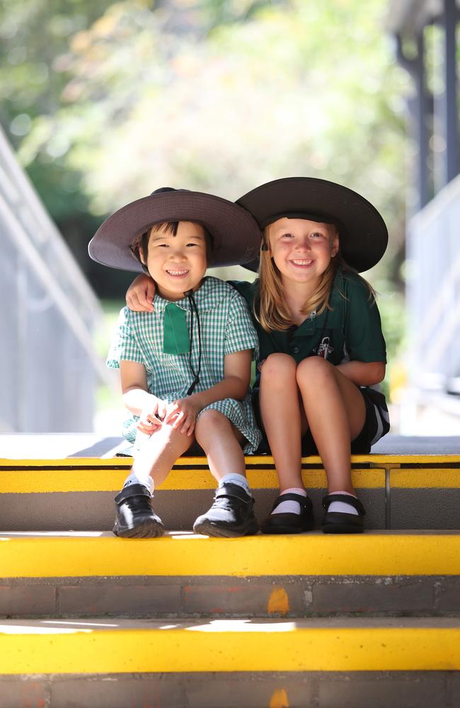 Eunice and Isla are the kindy superstars at Peats Ridge Public School. Picture: Sue Graham