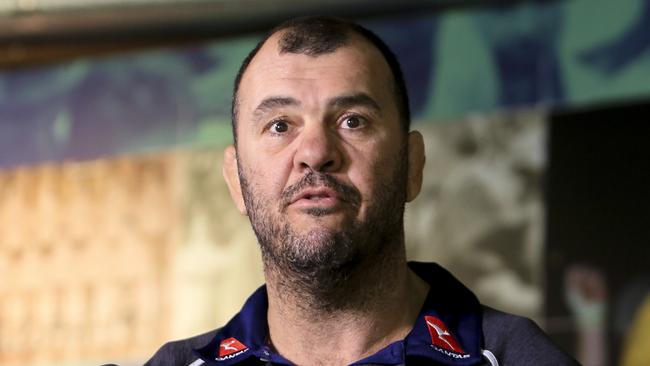 Wallabies coach Michael Cheika speaks to the media during a press conference at the Rugby Australia building, in Sydney, Wednesday, May 23, 2018. (AAP Image/Paul Braven) NO ARCHIVING