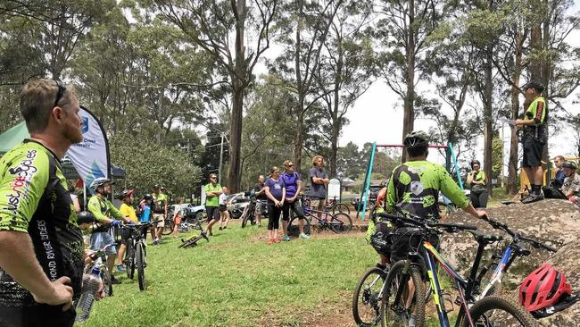 POSITIVE PARK: The Richmond River Riders celebrated the first anniversary of the Captain Rous Mountain Bike Trails park in Goonellabah on October 28 with a family-friendly ride. Club president Chris Irish welcome everyone to the family-friendly event which saw beginners and more exerienced riders enjoy the trails. Picture: Supplied