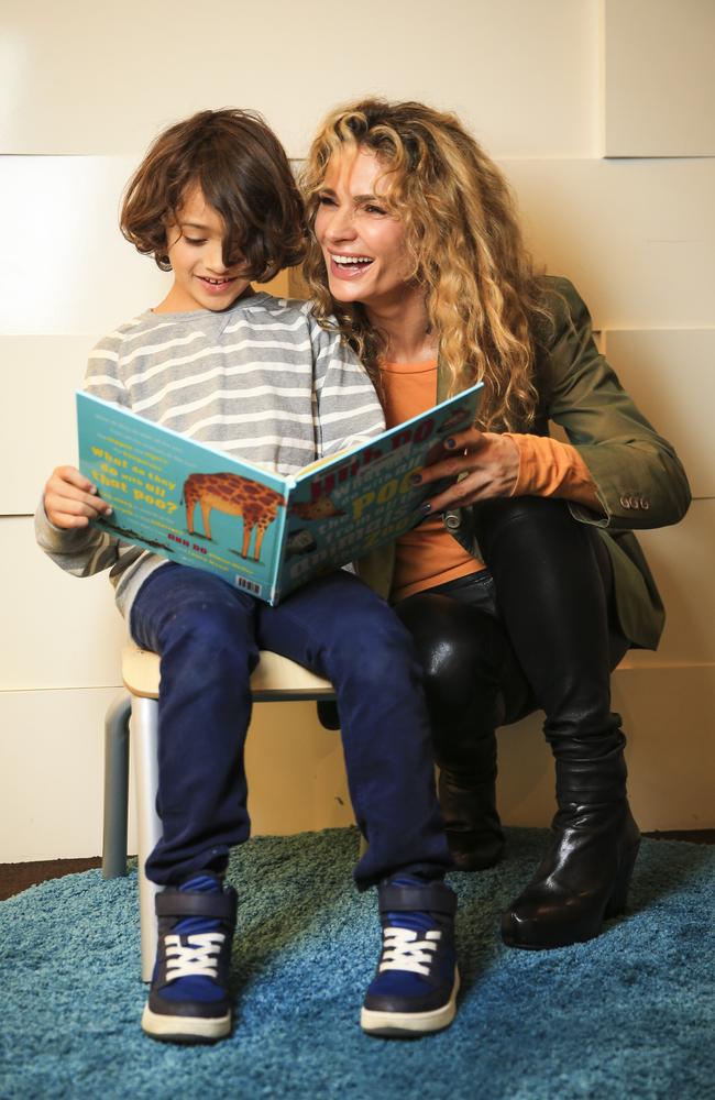 Actor Danielle Cormack with her son Ahi Cormack, 7. Picture: Dylan Robinson...