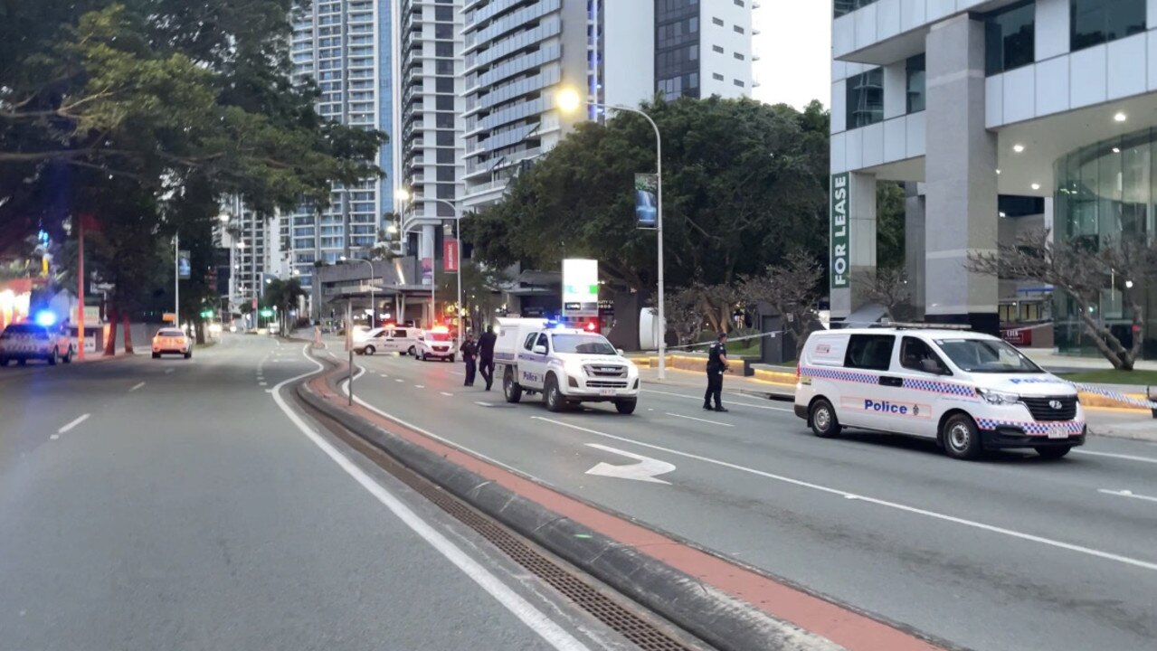 The scene of a drive-by shooting at Surfers Paradise. Picture: Greg Stolz