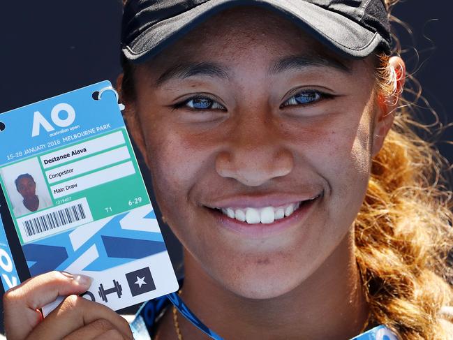 Australian Open womens wildcard playoff final. Destanee Aiava vs Tammi Patterson. Destanee Aiava with her accreditation to the Australian Open after winning the wildcard playoff  .Pic: Michael Klein