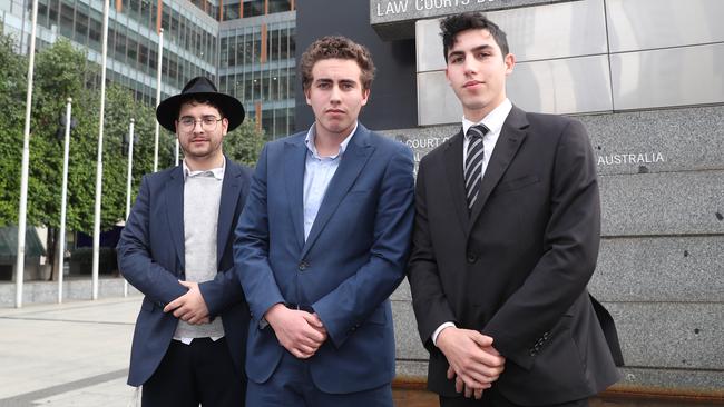 Former students involved in the case Liam Arnold-Levi, Matt Kaplan and Joel Kaplan. Picture: David Crosling