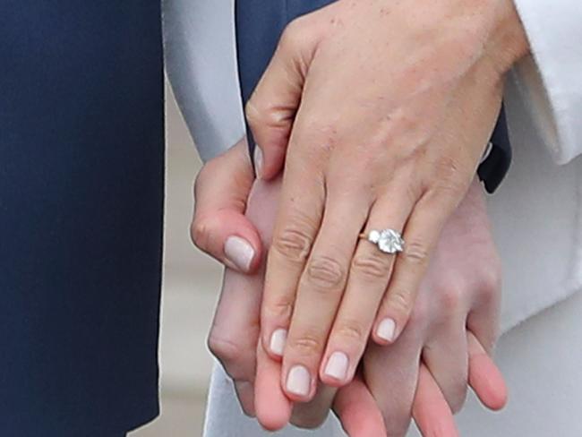 Meghan Markle’s engagement ring. Picture: AFP