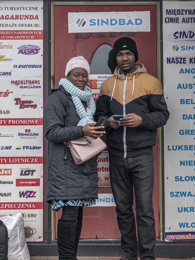 Simeon Gbenga and Bridget at Przemysl Glowny Station, Poland. Picture: Annabel Moeller